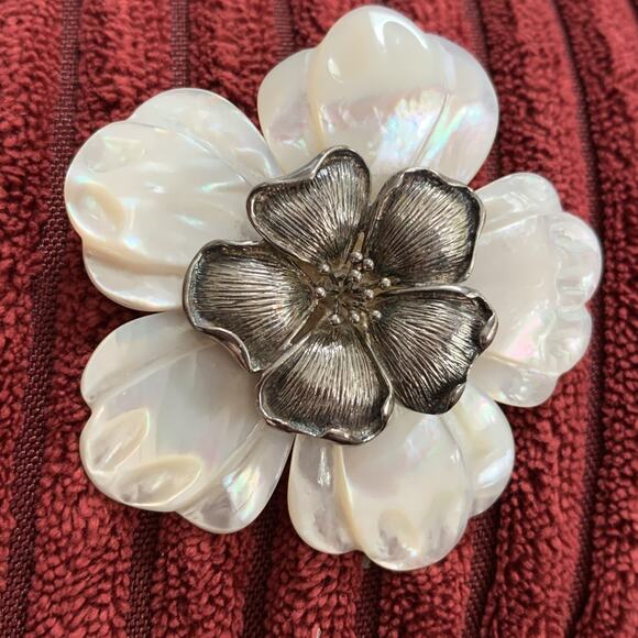 Sterling Silver Mother Of Pearl Flower Pin Pendant Combo 21.85g Fine Jewelry - Picture 1 of 5